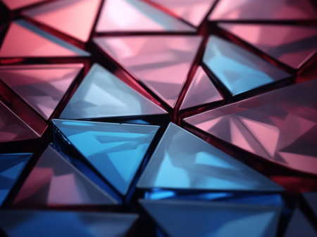 Abstract background with blue and red triangles. 3d render illustration.の素材