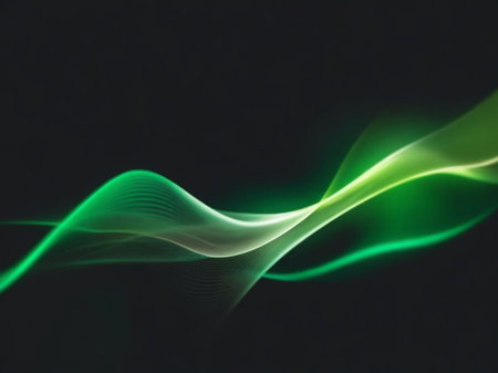 abstract background with green and yellow smoke waves on black background.の素材