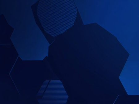Abstract dark blue background with hexagons. 3d render illustration.の素材