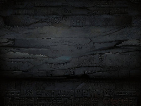 Egyptian hieroglyphs carved on the wall of the templeの素材