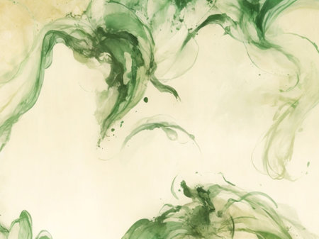 Green ink in water on white paper background. Abstract background for design.の素材