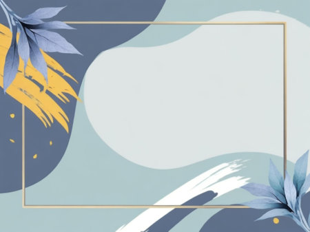 Creative layout made of tropical leaves and hand drawn textures. Flat lay, top view minimal concept.の素材