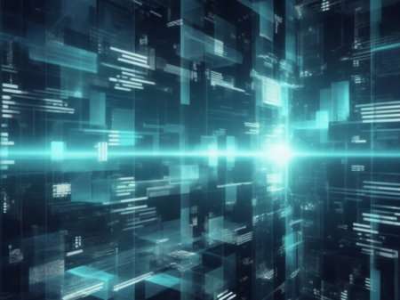 Futuristic technology interface with binary code. 3D Renderingの素材