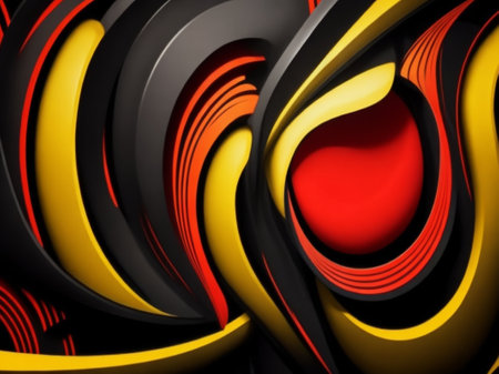 3d render of abstract background with black, yellow and red elementsの素材