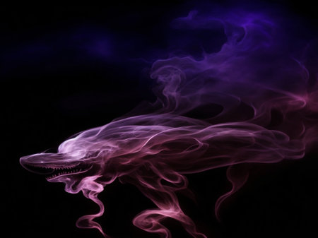 Purple smoke on black background. Abstract background. Design element.の素材