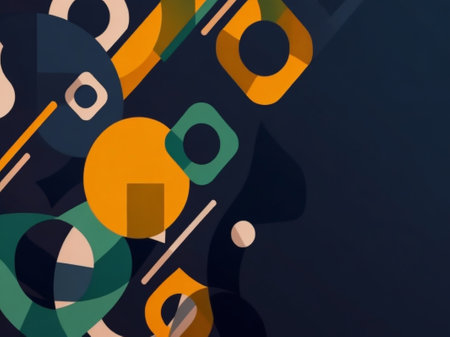 Abstract background with geometric shapes and circles. 3d render illustration.の素材