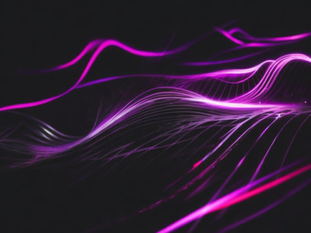 abstract background with smooth lines in purple and pink colors on blackの素材