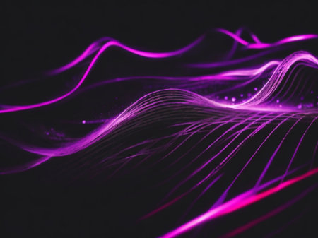 Abstract wave of particles. Futuristic technology style. Elegant background for business tech presentations.の素材