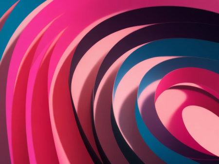3d render, abstract background with curved lines in pink and blueの素材