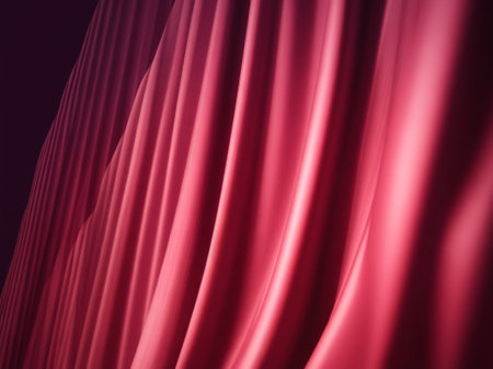Red satin curtain background close up. 3d render illustration.の素材