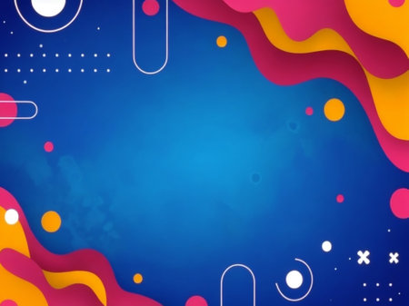 Abstract background with colorful paper cut shapes on blue background. Vector illustration.の素材