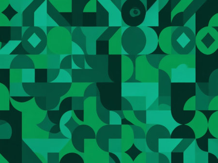 Abstract geometric pattern with circles, squares and rectangles. Green background. Vector illustration.の素材