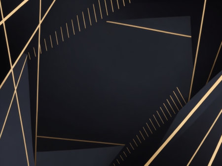 Abstract geometric background with black triangles and golden lines. 3d render illustrationの素材