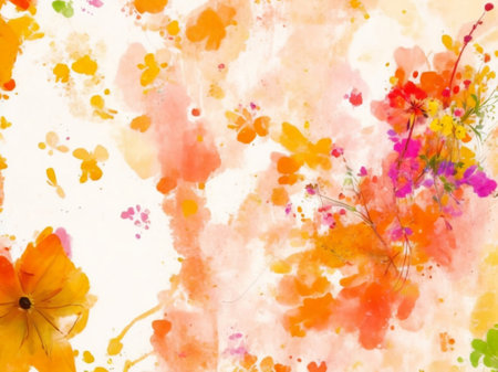 Abstract watercolor background with yellow, orange and red splashes.の素材