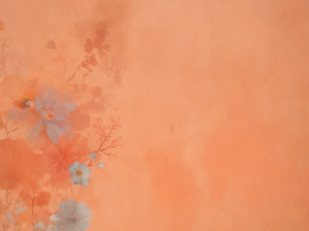 Watercolor flowers on orange background with copy space for text or imageの素材