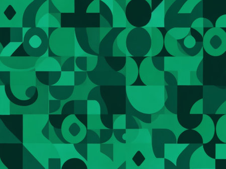 Abstract geometric pattern of circles, squares and rectangles in green tonesの素材