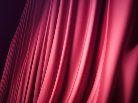 Closeup of rippled red satin fabric texture background.の素材