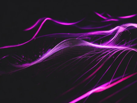 Purple abstract wave on black background. 3d rendering, 3d illustration.の素材