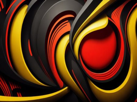 3d illustration of abstract geometric background with red, yellow and black elementsの素材