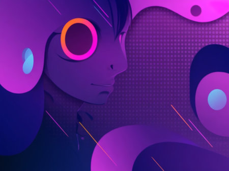 Futuristic portrait of a girl in neon light. 3d renderingの素材