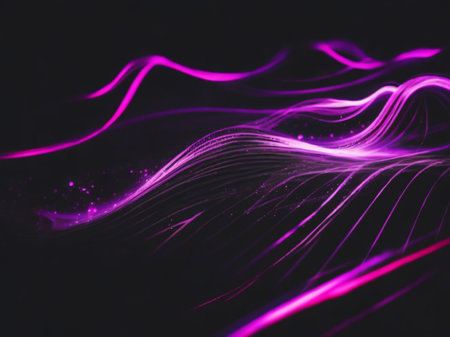 Purple abstract wave on black background. 3d rendering, 3d illustration.の素材