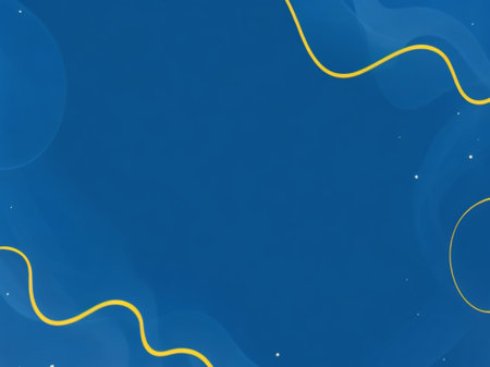 Abstract blue background with yellow lines and waves. Place for text.の素材