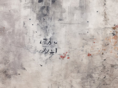 Grunge textured background with Chinese calligraphy on the wallの素材