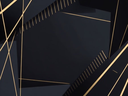 Abstract black background with golden lines and triangles. 3d render illustrationの素材