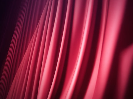 Red silk drapery fabric background. 3d render illustration.の素材
