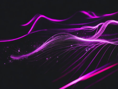 abstract background with purple lines and bokeh effect on blackの素材