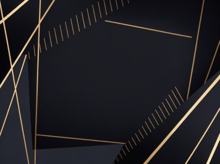Abstract black background with golden lines and triangles. 3d render illustrationの素材
