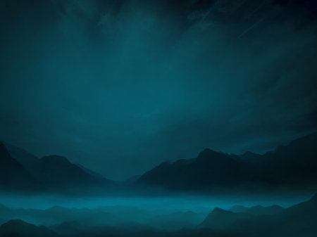 Foggy landscape with mountains in the mist. 3D renderingの素材