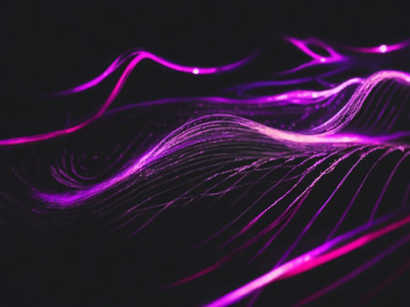 abstract background with glowing particles, lines and bokeh effectの素材