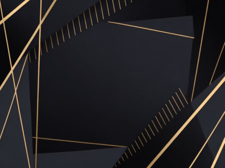 Abstract geometric black background with golden lines. 3d render illustration.の素材
