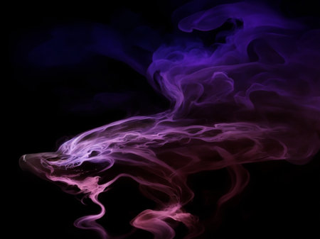 Purple smoke on black background. Abstract background. Design element.の素材