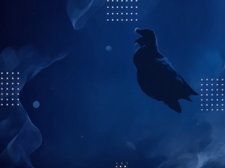 Silhouette of a crow in a dark room with neon lightsの素材