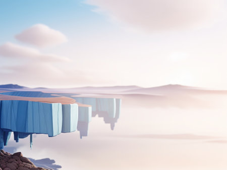 Wooden table with blue tablecloth in the sea. 3d renderingの素材