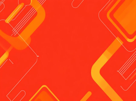 abstract background with orange and red geometric shapes on a red backgroundの素材