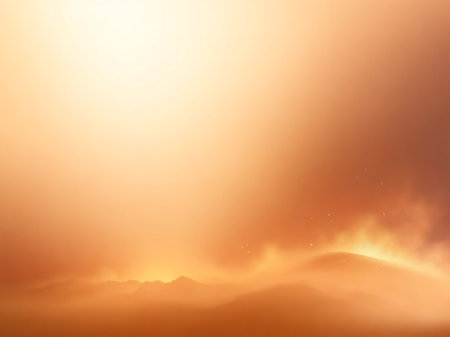 Foggy sunrise over the mountains. Nature background. Vector illustration.の素材