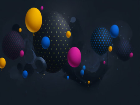 3d render, abstract background with colorful balls, 3d illustrationの素材