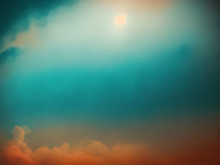 Sunset sky with clouds and sun rays, retro toned.の素材