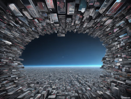Futuristic cityscape in the space. 3D rendering.の素材