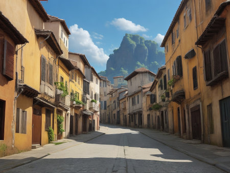 Narrow street with typical houses in the old town of San Marinoの素材