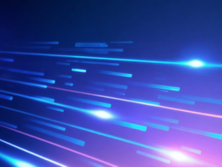 abstract background with blue rays of light from the center and a dark blue backgroundの素材