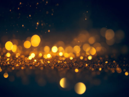 golden glitter vintage lights background. gold and black. de focusedの素材