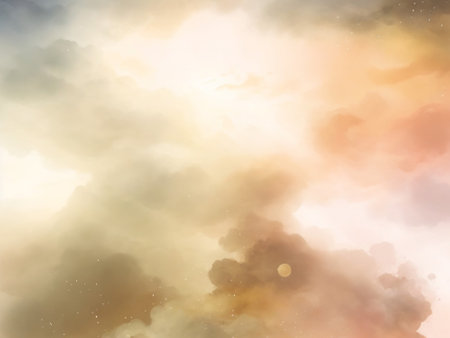 Fantasy sky with clouds and sun. Abstract background. 3D illustration.の素材