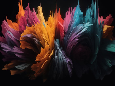 Colorful abstract background from brush strokes of different colors on a black backgroundの素材