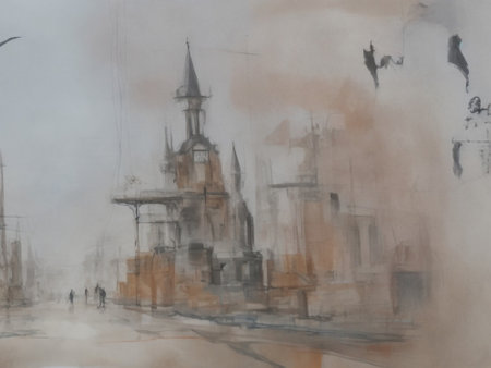 Digital painting of the Old Town of Prague, Czech Republic. Picture created with watercolors.の素材