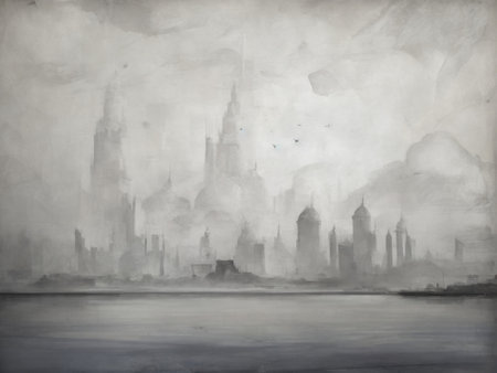 Abstract painting of a modern city in black and white. Illustrationの素材