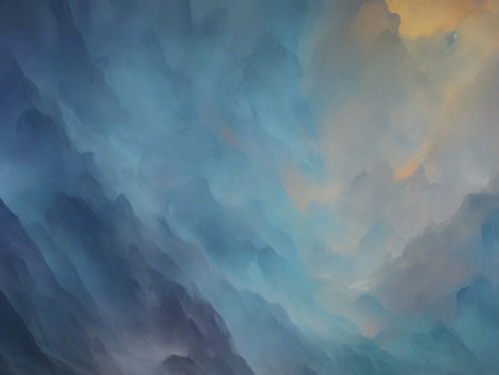 Blue sky with clouds. Abstract nature background. Fantasy fractal design. Digital art. 3D rendering.の素材